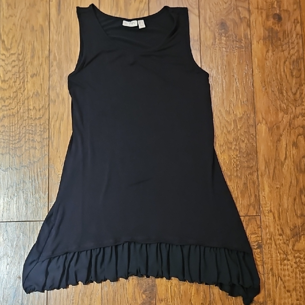 LOGO by Lori Goldstein Black Sleeveless Ruffle Tunic